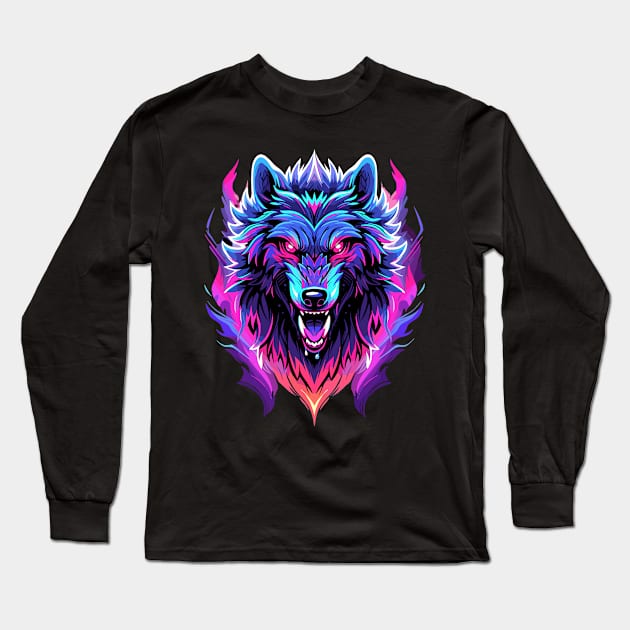 Full Moon Lone Aplha Blue Dire Wolf Long Sleeve T-Shirt by RuftupDesigns